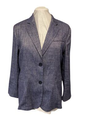 Theory Blue Linen Blend Two-Button Blazer Jacket Women’s Size 10